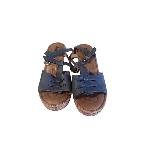 Born Handcrafted blue floral wedge leather sandals size 7M - Picture 6 of 7